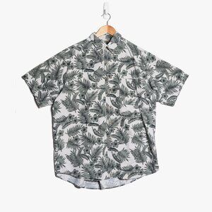 David Taylor Mens Floral Hawaiian Button Up Shirt Green White